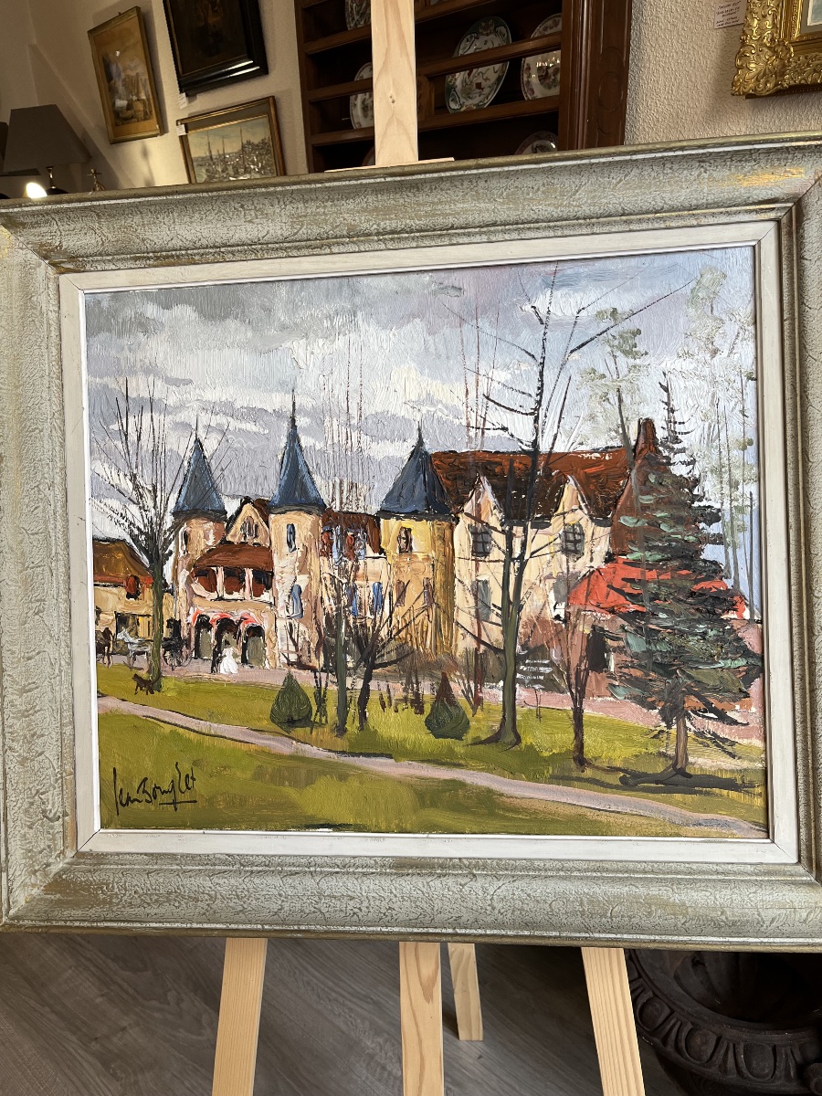 Tableau huile sur toile «  château saint Jean «  signé J. Bougret
