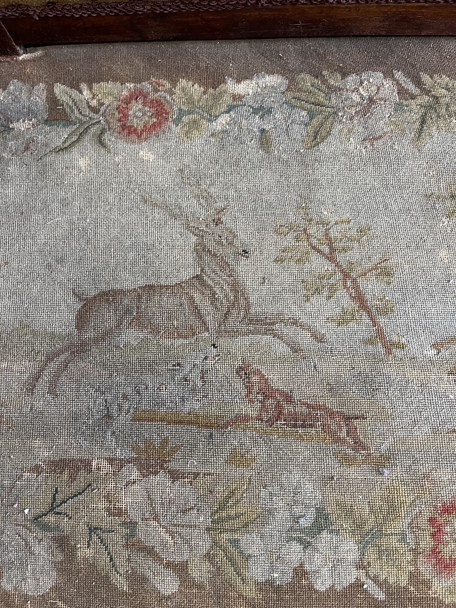 Large 19th-century Castle Bench Upholstered In Aubusson Tapestry-photo-4