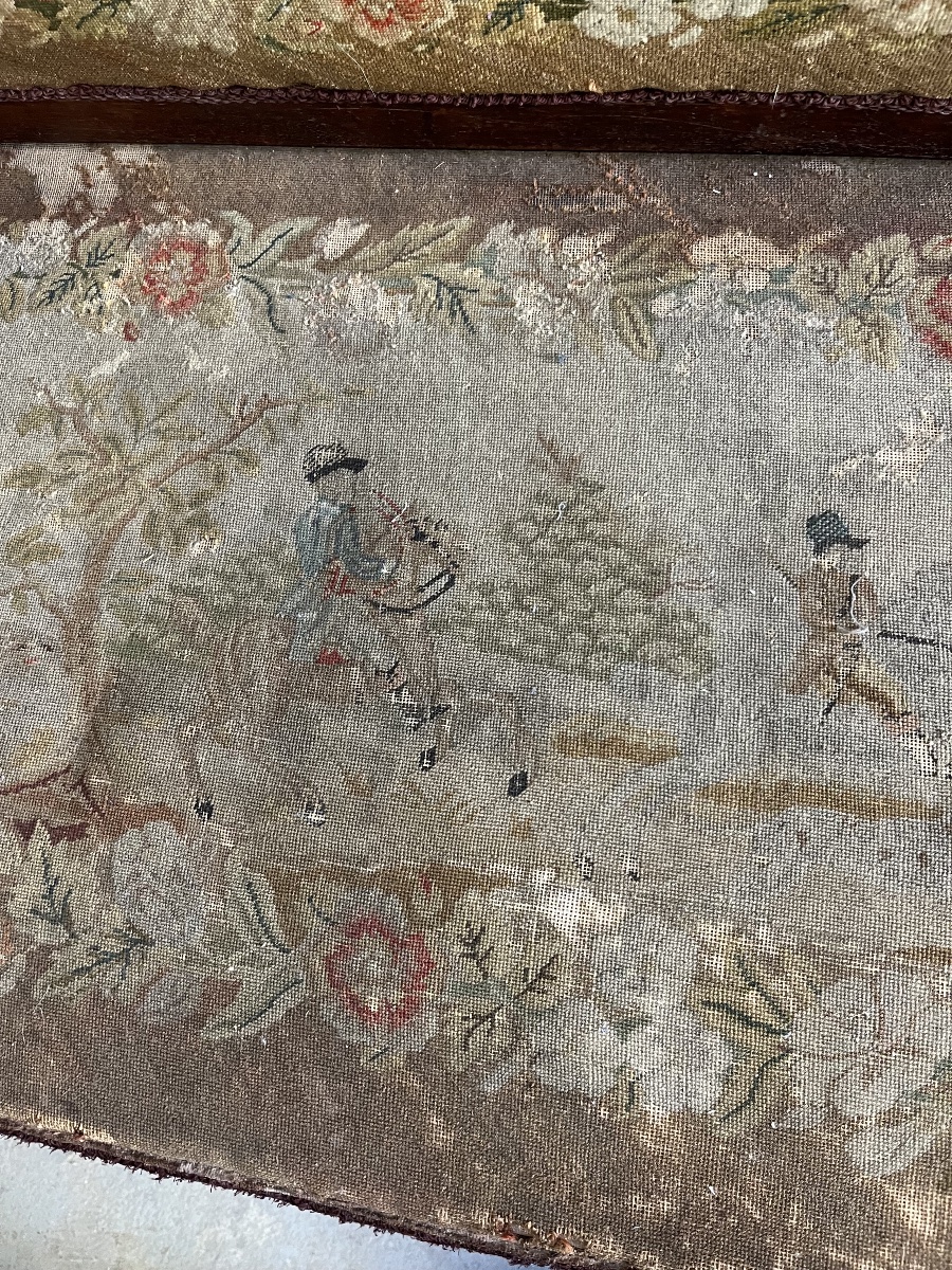 Large 19th-century Castle Bench Upholstered In Aubusson Tapestry-photo-4