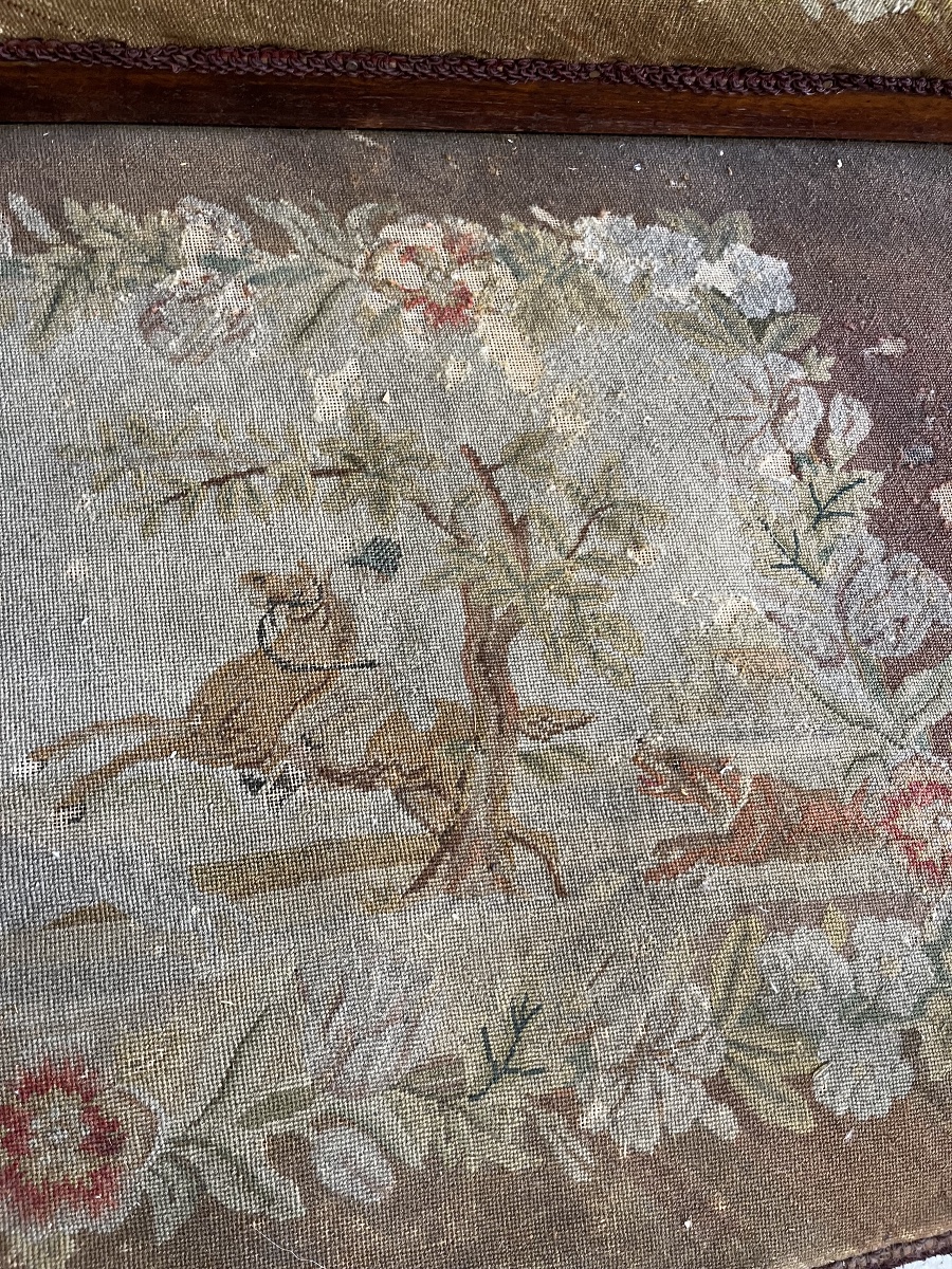 Large 19th-century Castle Bench Upholstered In Aubusson Tapestry-photo-5