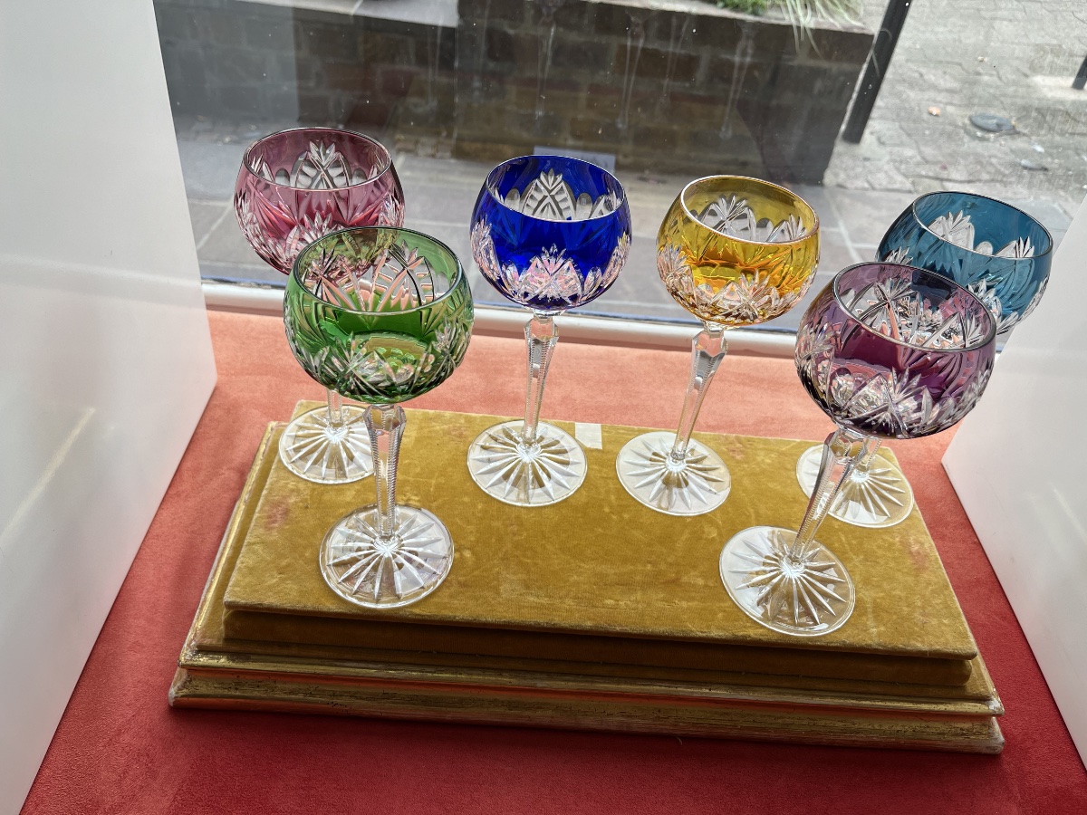 6 Colored Crystal Glasses 