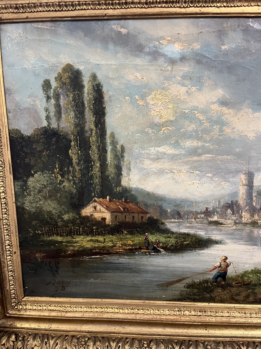 Tableau paysage signé et daté 19 éme siècle -photo-3