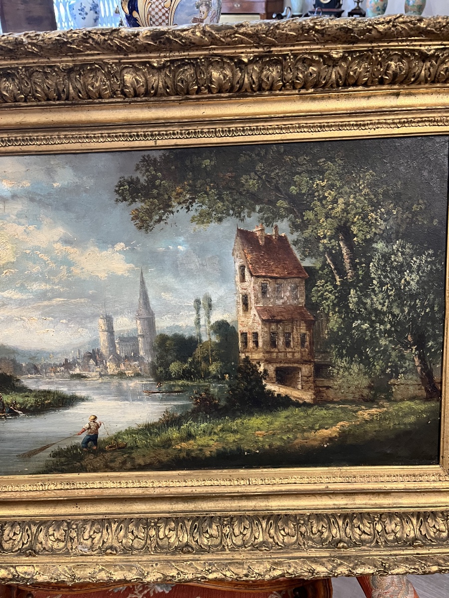 Tableau paysage signé et daté 19 éme siècle -photo-4