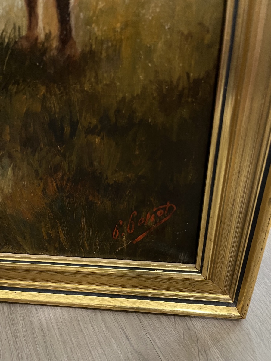 Painting Depicting Cattle In A Meadow, Dated To The 19th Century -photo-1