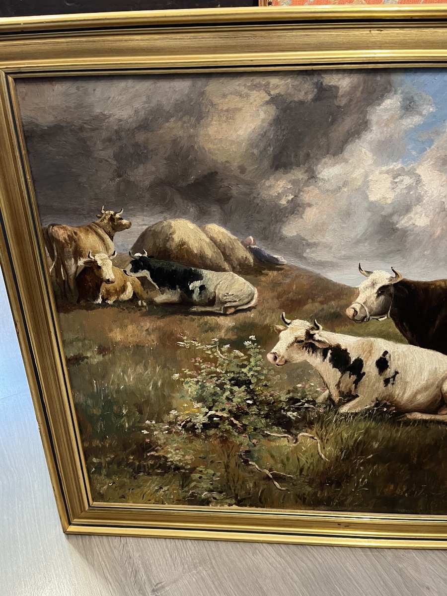 Painting Depicting Cattle In A Meadow, Dated To The 19th Century -photo-3