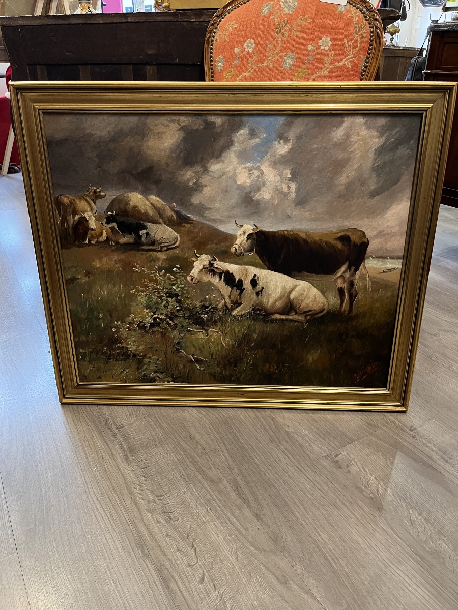 Painting Depicting Cattle In A Meadow, Dated To The 19th Century -photo-4