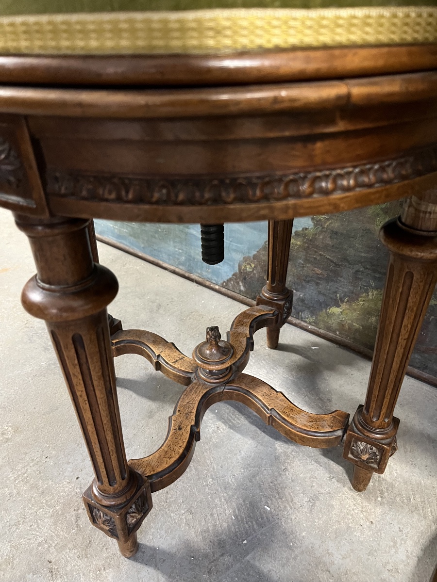 Tabouret de piano en  noyer  style Louis XVI 19 éme siècle -photo-2
