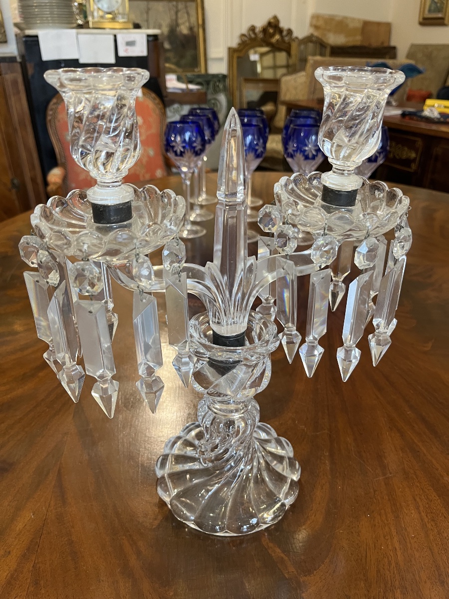 Pair Of Baccarat Crystal Candelabras-photo-3