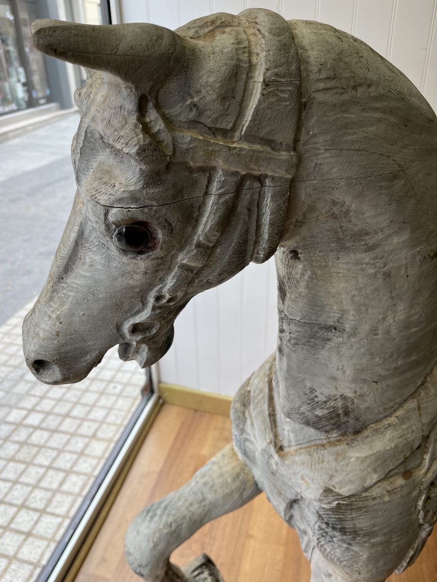 Grand cheval en bois  ancien -photo-4