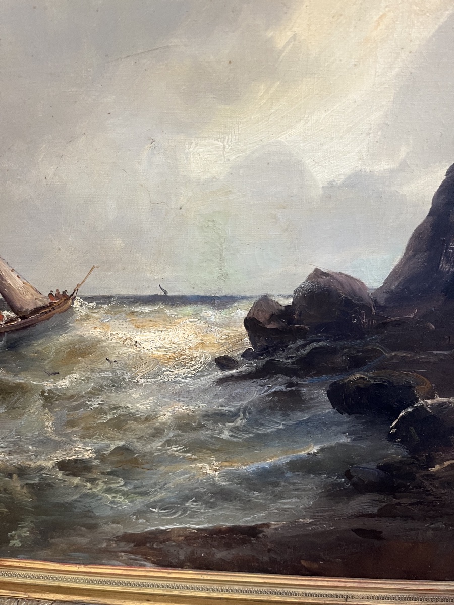 Tableau Marine Bateau dans la tempête . 19 éme siècle -photo-1