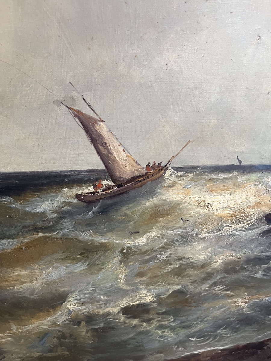 Tableau Marine Bateau dans la tempête . 19 éme siècle -photo-2