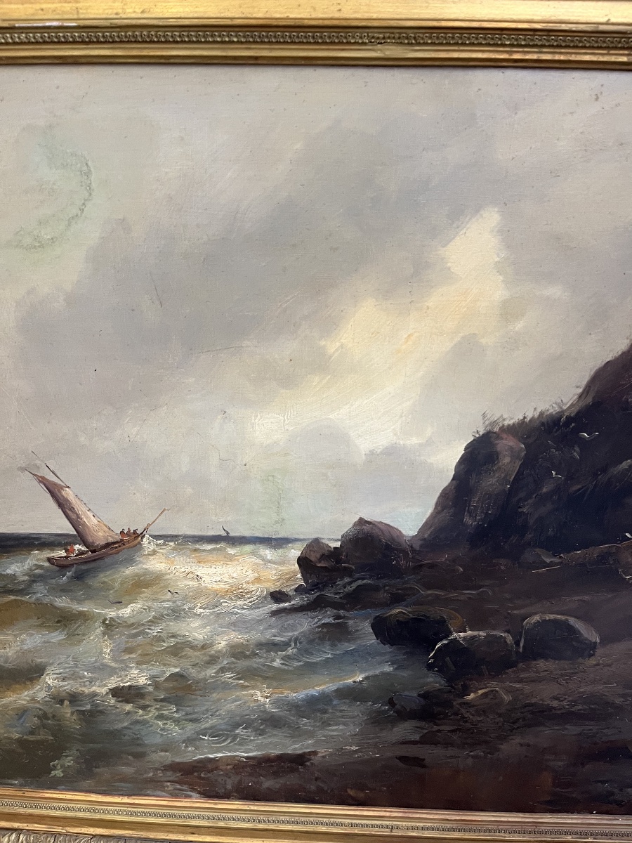 Tableau Marine Bateau dans la tempête . 19 éme siècle -photo-4