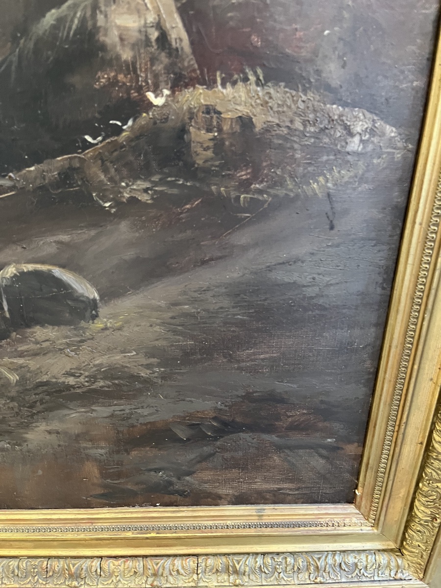Tableau Marine Bateau dans la tempête . 19 éme siècle 