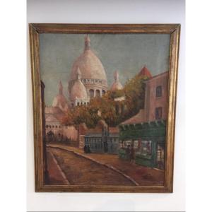 Oil Painting On Canvas View Of Montmartre 19th Century