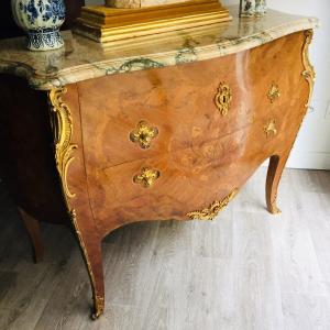 Marquetry Commode 2 Drawers Without Crosspiece Louis XV Style