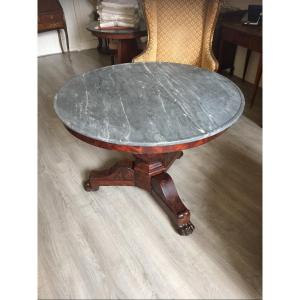 Large Mahogany Pedestal Table Marble Top Empire Period 