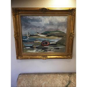 Oil Painting On Canvas Marine View Of Saint Gillescroix De Vie