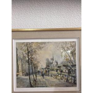 Watercolor Les Bouquinistes Quai De Seine In Paris 