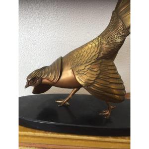 Large Bronze Pheasant On Art Deco Marble Base 