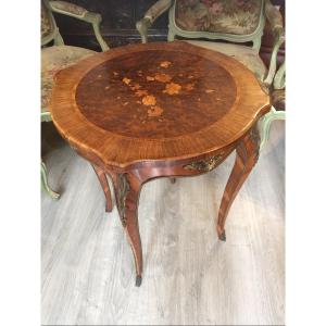 Louis XV Style Marquetry Pedestal Table 