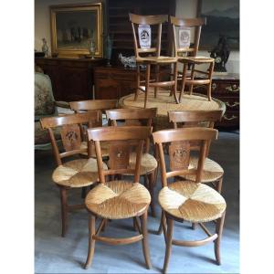 Suite Of 8 Provencal Directoire Straw Chairs 