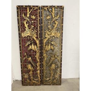 Panneaux en bois sculpté et doré Chine 