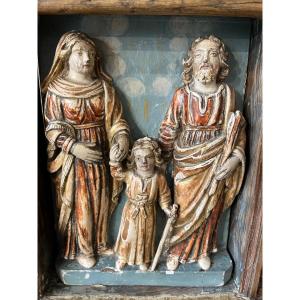 The Holy Family, Polychrome Wooden Sculpture, 18th Century 