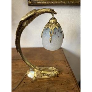 Lampe de  bureau en bronze doré Signée Époque Art 