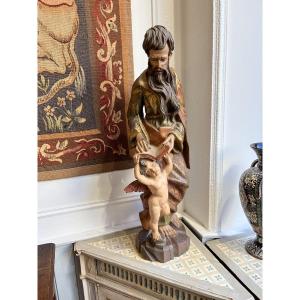 Importante Sculpture en bois polychrome représentant Moïse 