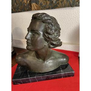 Bronze Bust Of A Man Signed Art Deco Period 