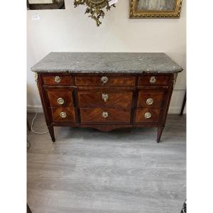 Marquetry Commode With Projecting Front, Louis XVI Period, 18th Century 