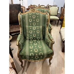 Pair Of Louis XV Style Giltwood Wingback Armchairs