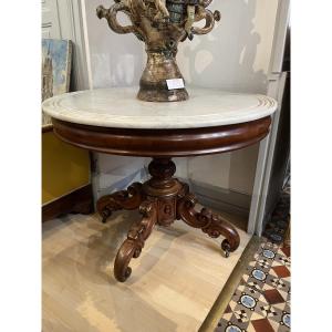 Mahogany Side Table With Marble Top, Mid-19th Century 