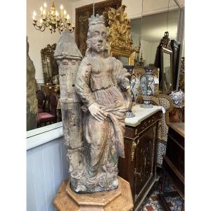 Sculpture en pierre d’une sainte 16 ème siècle 