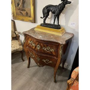 Small Louis XV Style Chest Of Drawers, Curved On All Sides In Marquetry
