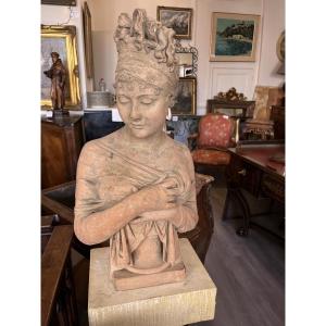 Beau buste en terre cuite de Juliette de Recamier 19 éme Siècle