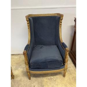 Large Carved And Gilded Wooden Armchair In The Louis XVI Style