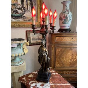 Important candélabre figurant Athena  en bronze à 7 feux 19 éme Siècle 