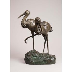 Pair Of Bronze Storks, Signed