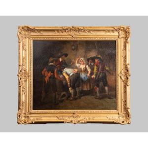 Oil-on-canvas Painting Depicting A Tavern Scene Northern School
