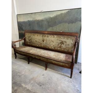 Large 19th-century Castle Bench Upholstered In Aubusson Tapestry