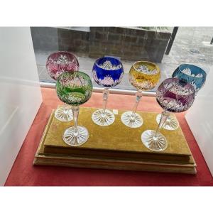 6 verres en cristal de couleurs