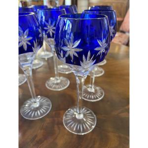12 verres en cristal de couleur ancien