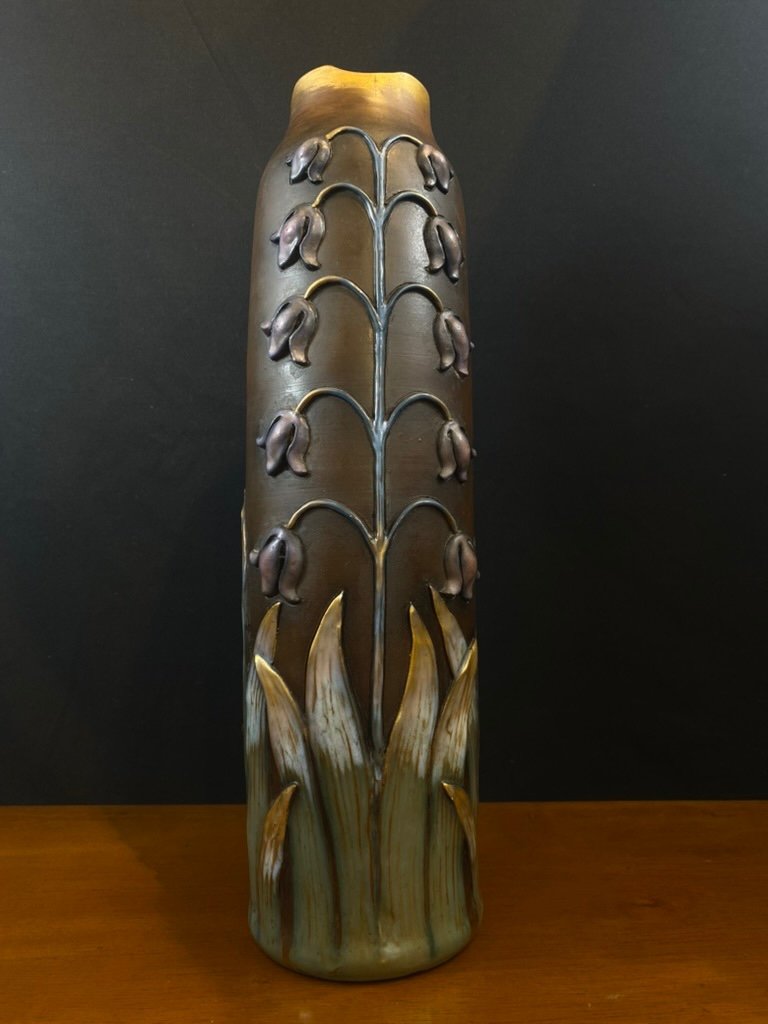 GRAND VASE SIGN&Eacute; SARREGUEMINES, 1900 ART NOUVEAU-photo-1