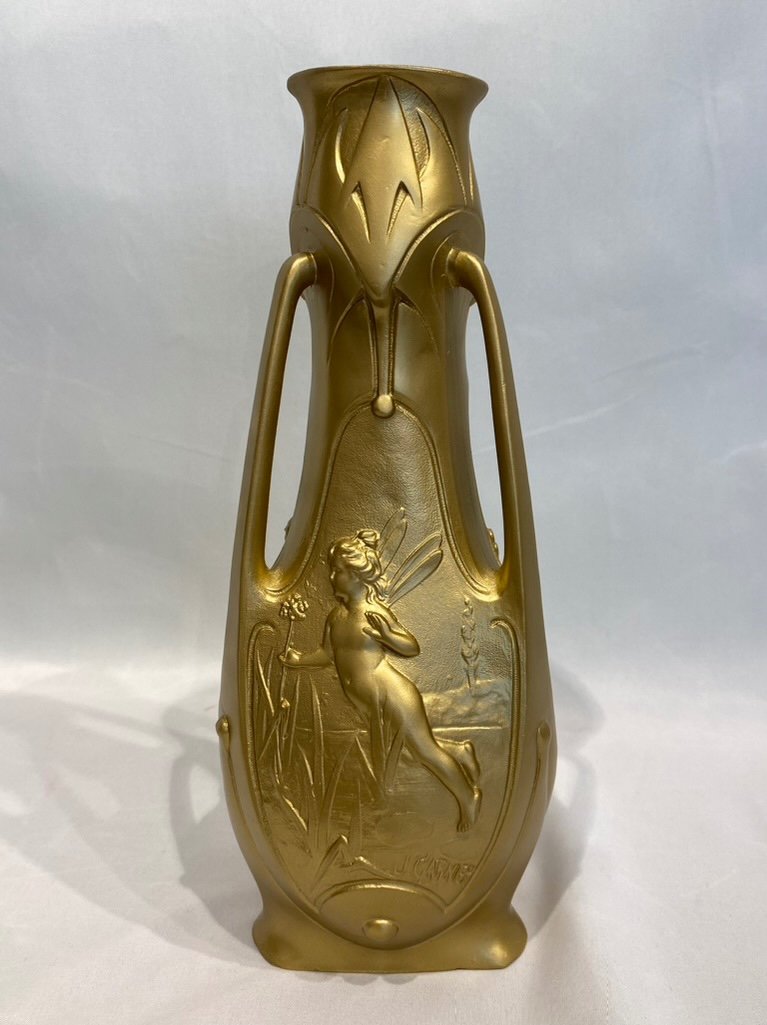 Golden Regular Vases, Signed Jean Garnier-photo-4