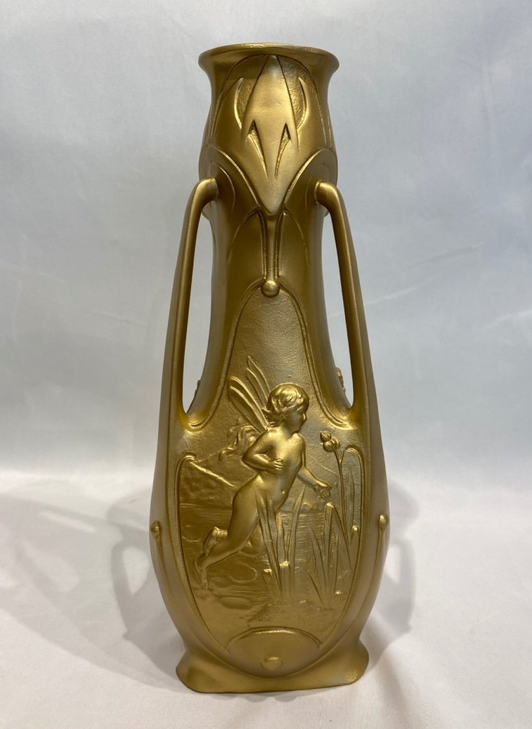 Golden Regular Vases, Signed Jean Garnier-photo-1