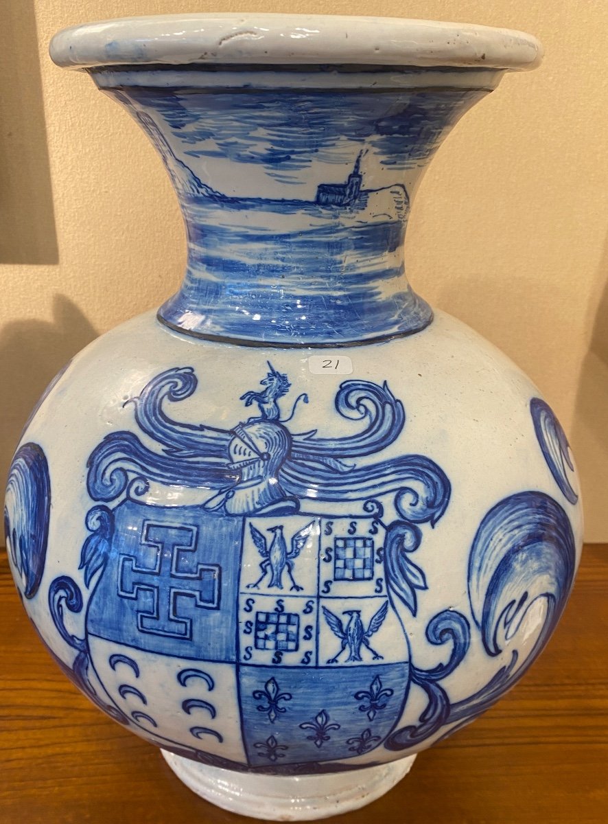 Enorme Vase Italien En Céramique Bleu Et Blanc époque 18ème Signé Fratelli Cantu ?-photo-3