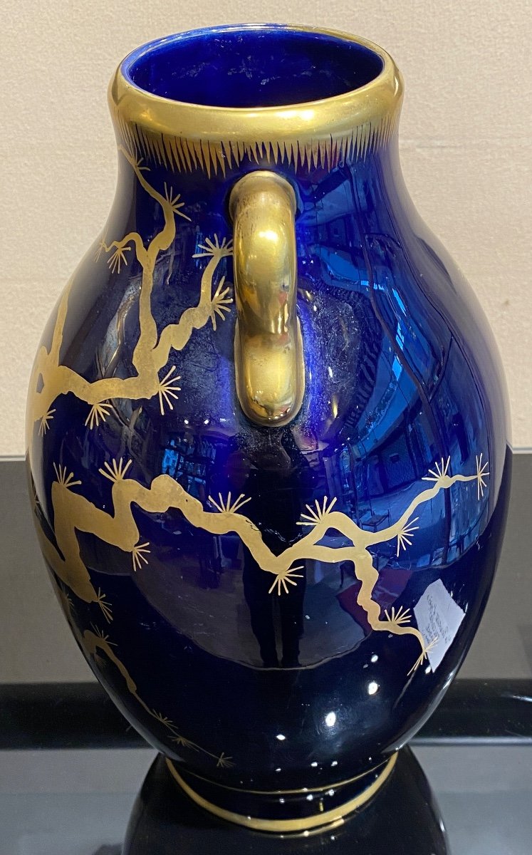 Large Ceramic Vase Signed Gustave Asch, 1900 Art Nouveau, Japanese: 33cm-photo-2