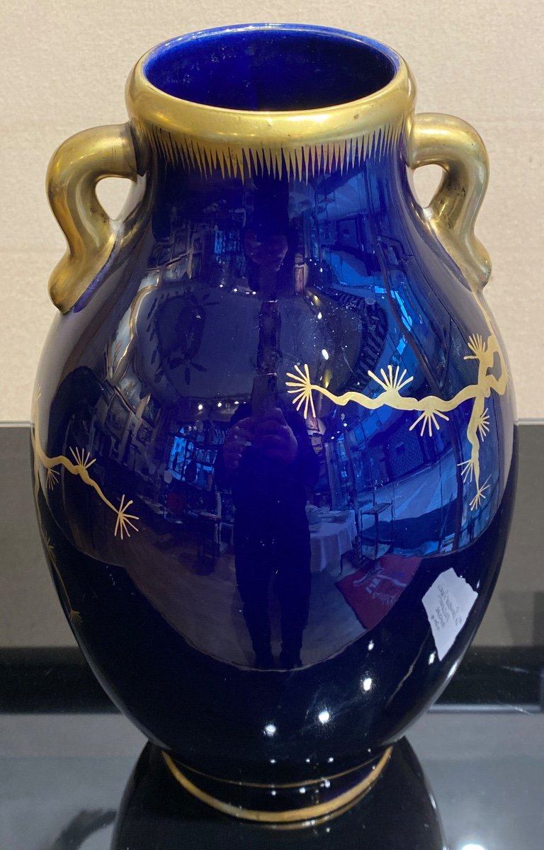 Large Ceramic Vase Signed Gustave Asch, 1900 Art Nouveau, Japanese: 33cm-photo-3