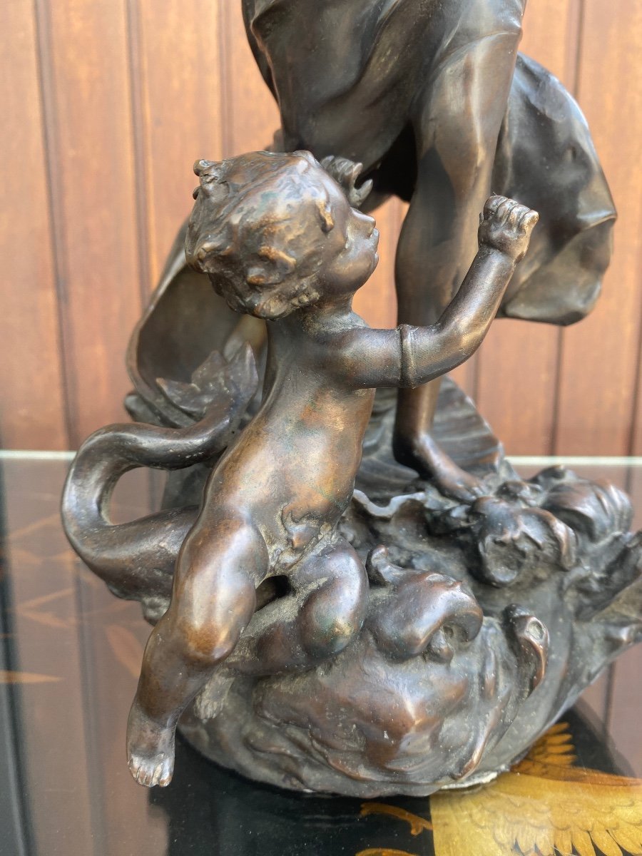 Grande Sculpture 1900 Art Nouveau En Bronze Signé Virgile Morey Intitulé Femme Enrubannée-photo-1